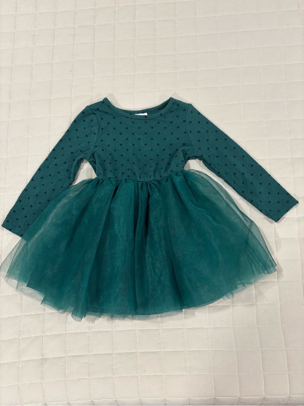 Carter’s Girls Green Polka Dot Tulle Dress Size 2T Long Sleeve Holiday Party